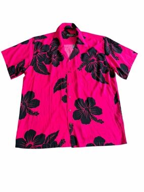 Favant Hawaii Pink & Black Hibiscus Hawaiian Shirt Men’s XL